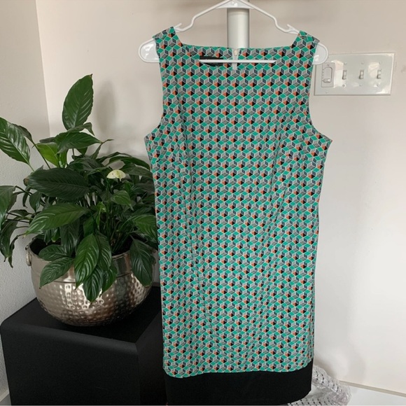 AGB Plus Geometric Print Retro Style Sleeveless Shift Dress Sz 14/L Green Orange - Picture 1 of 8